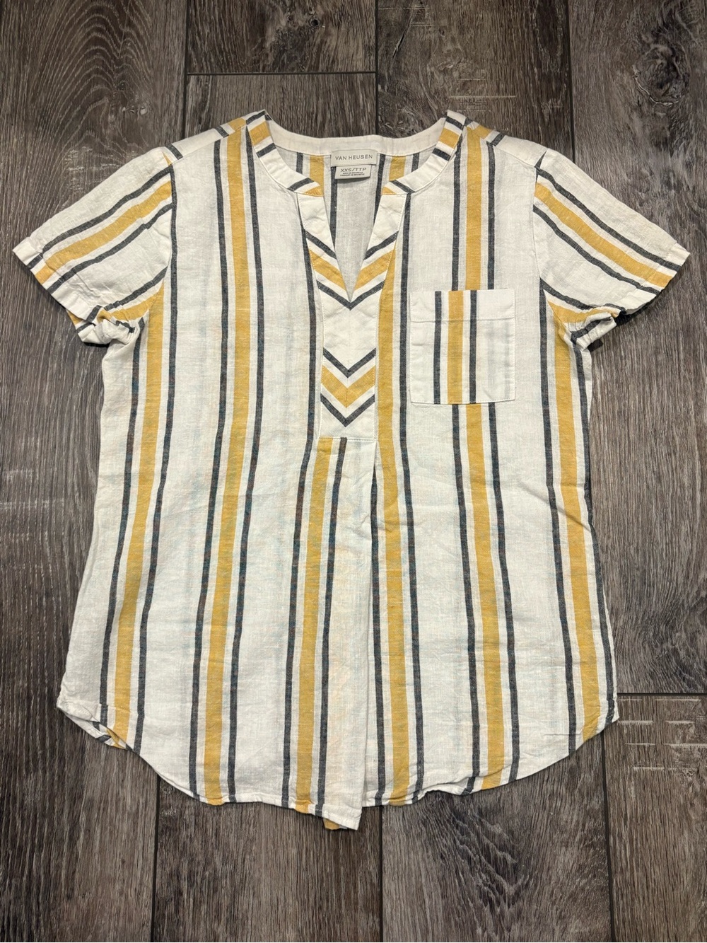 Van Heusen Linen Striped V-Neck Top- Size XXS